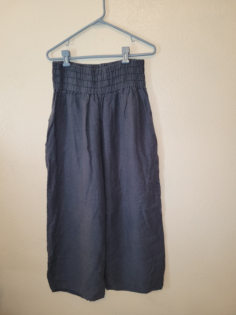 YuVita Linen Smocked Waist Wide Leg Navy Pants
